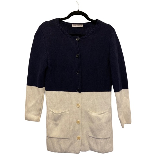 RODEBJER navy and white button up cardigan sweater - Picture 1 of 10